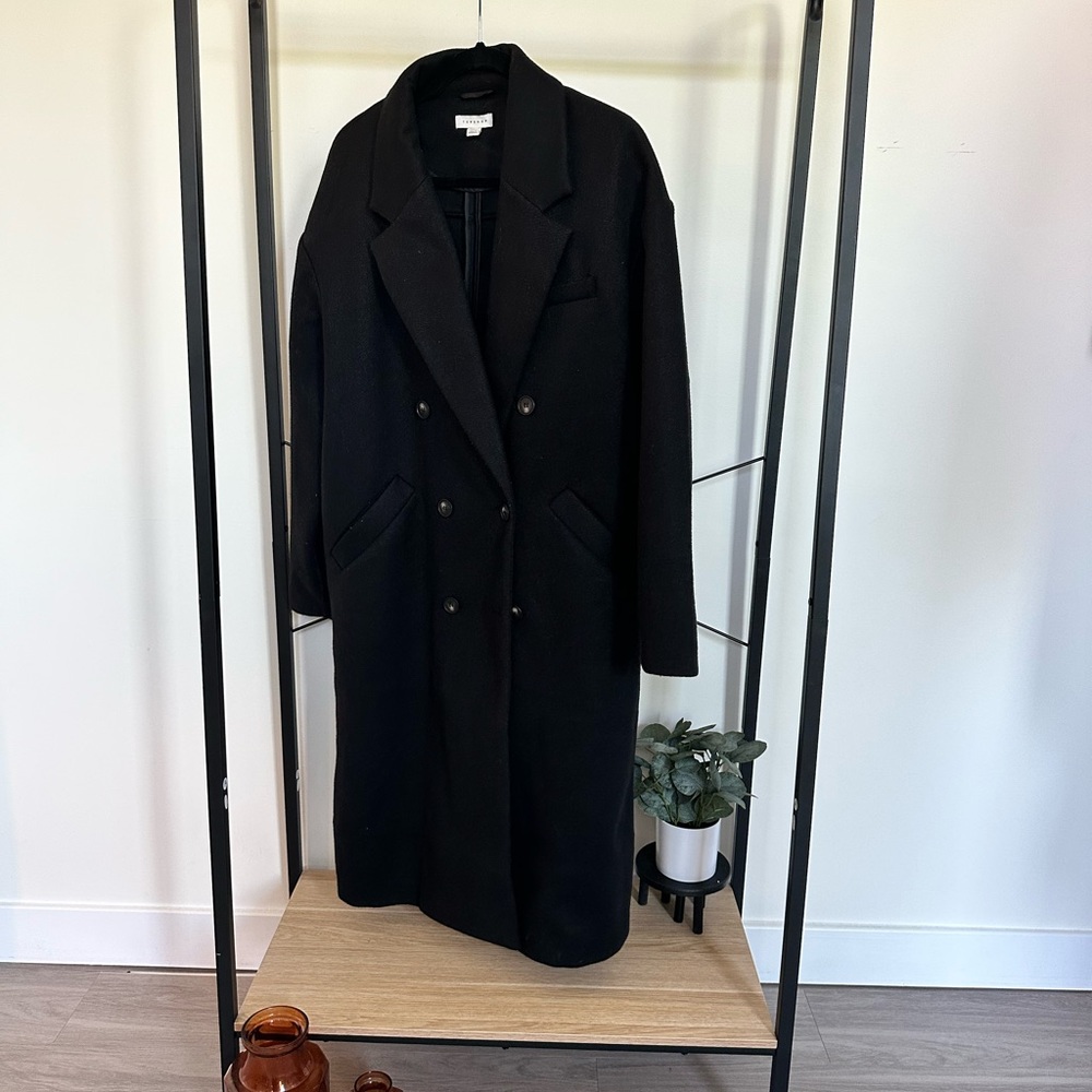 Black large wool trench double breasted coat from TopShop